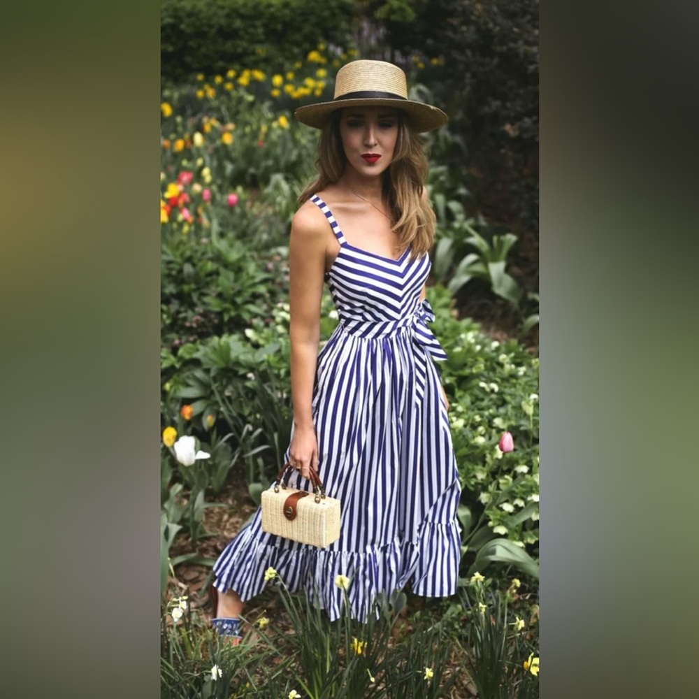 J. Crew Striped Maxi Dress Blue & White